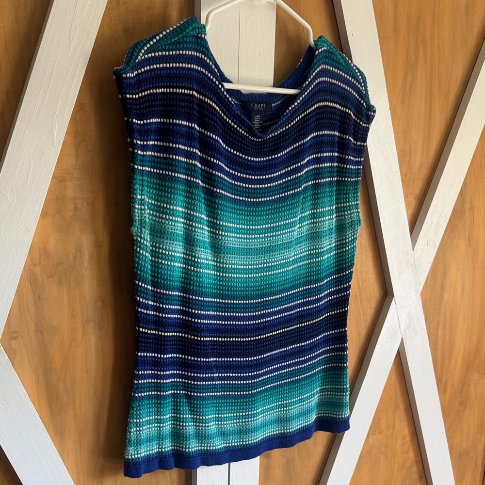 Chaps Blue and Green Striped Knit sleeveless blouse